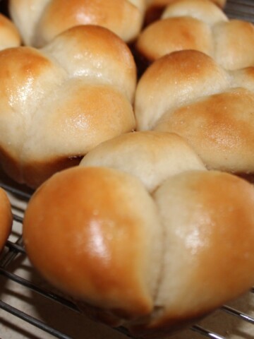 Close up of homemade buttered rolls.
