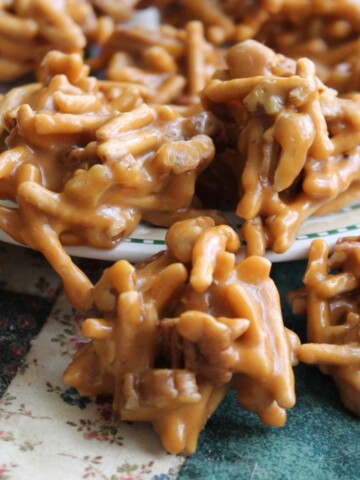 Butterscotch candy on a festive plate.