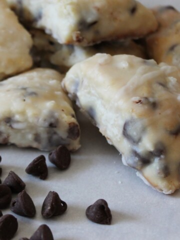 Several mini chocolate chip scones.