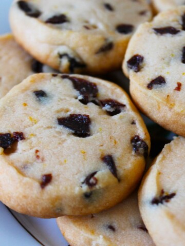 Cherry shortbread cookies, close up.