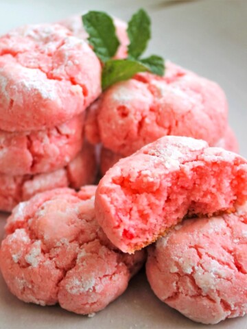 Stack of soft strawberry cookies.