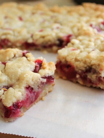 Cranberry bars with a buttery crumble topping.