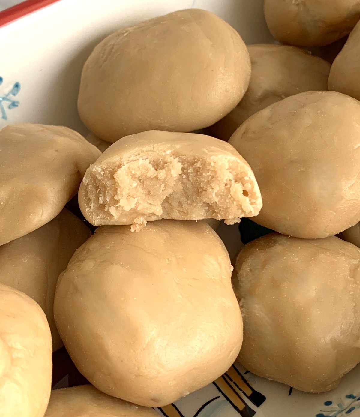 A pile of Caramel Maple candy balls, close up.